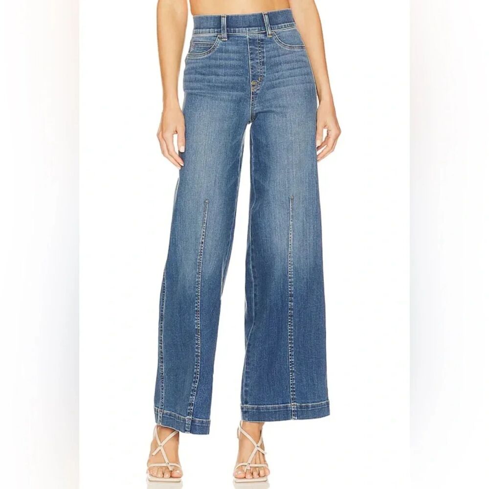 Spanx Seamed Front Wide Leg Jeans Vintage Indigo Size Medium